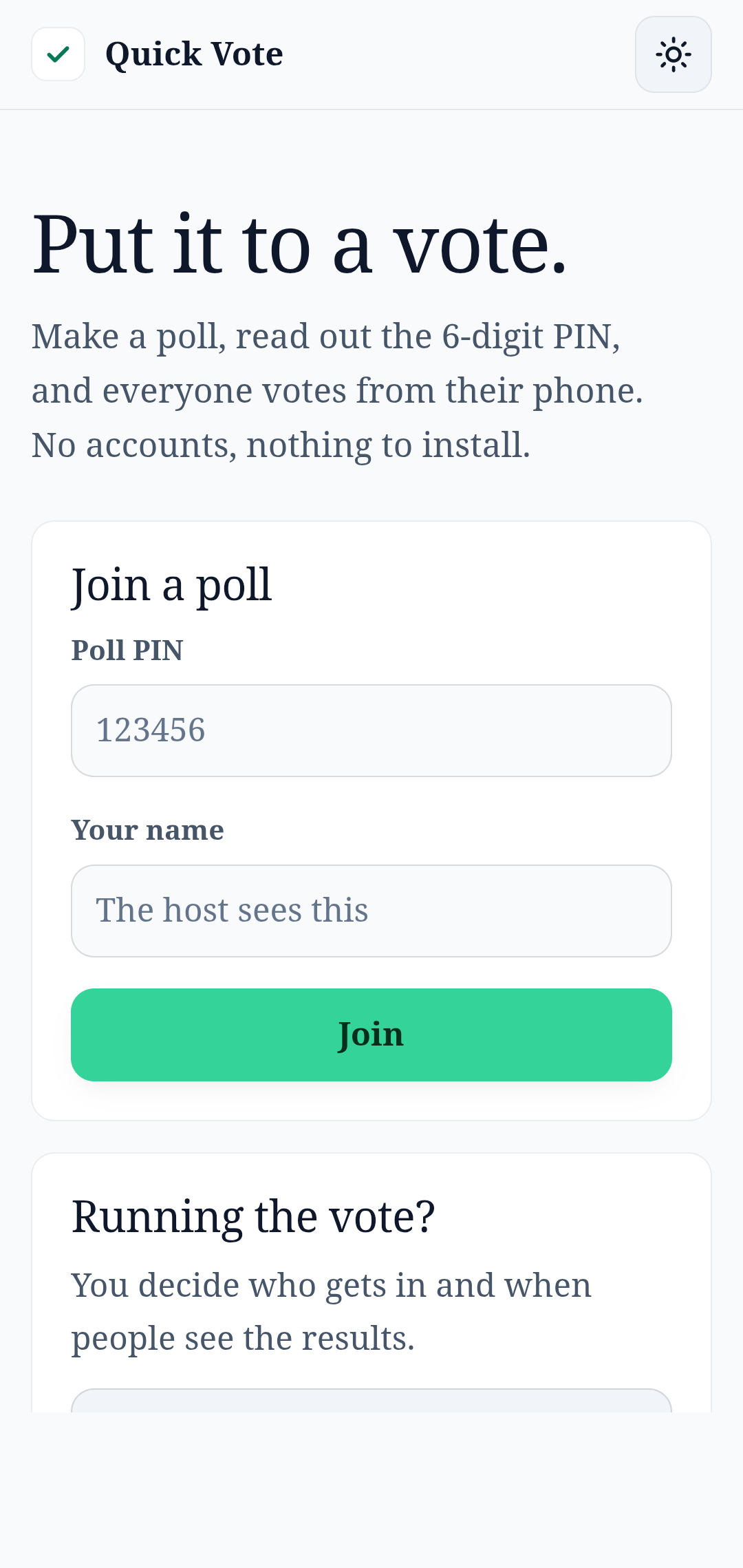 Quick Vote home screen